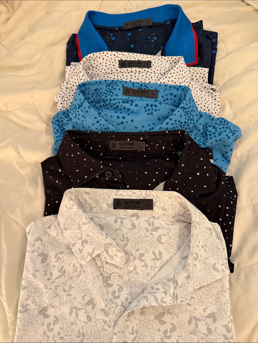G/FORE Men’s Mixed Pack Polo Shirts - Sky Blue, Black, White, Navy